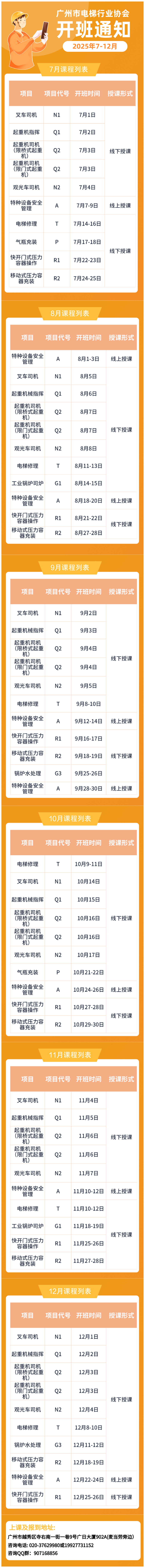 2025年7-12月开班通知